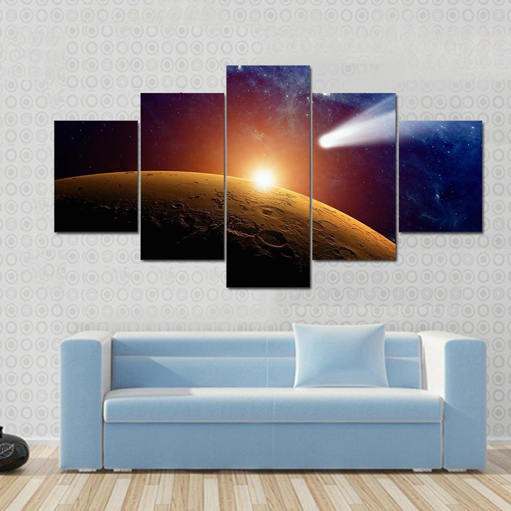Meteor Approaching Mars Atmosphere Space Canvas Wall Art