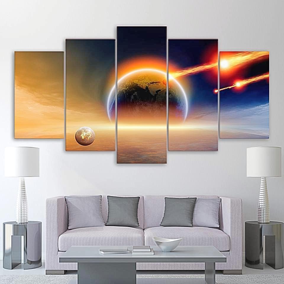 Meteorite Hits The Earth Space Universe Canvas Wall Art