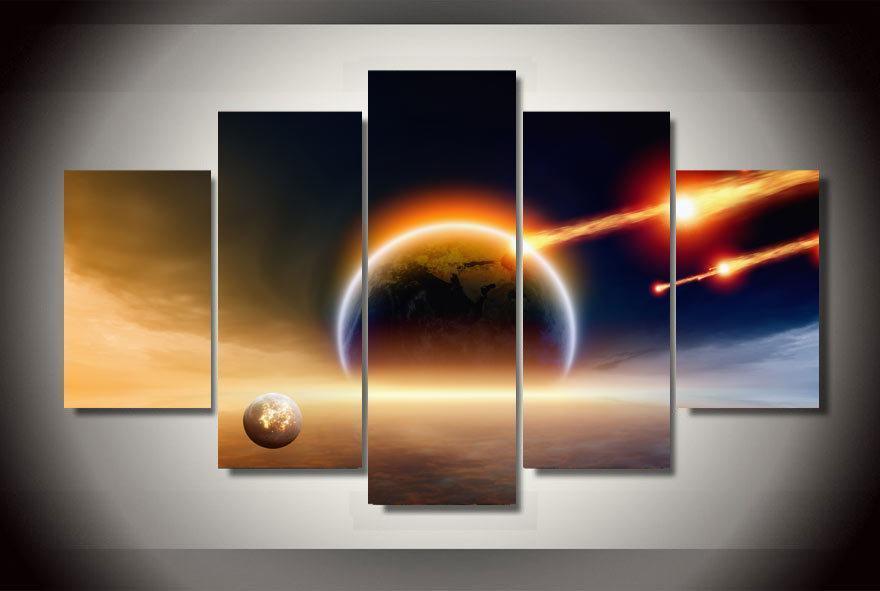Meteorite Hits The Earth Space Universe Canvas Wall Art