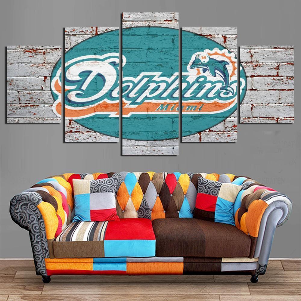 Miami Dolphins Logo Poster  Football Canvas Wall Art