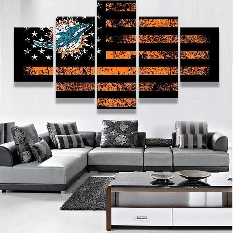 Miami Dolphins Usa Flag Abstract Canvas Wall Art