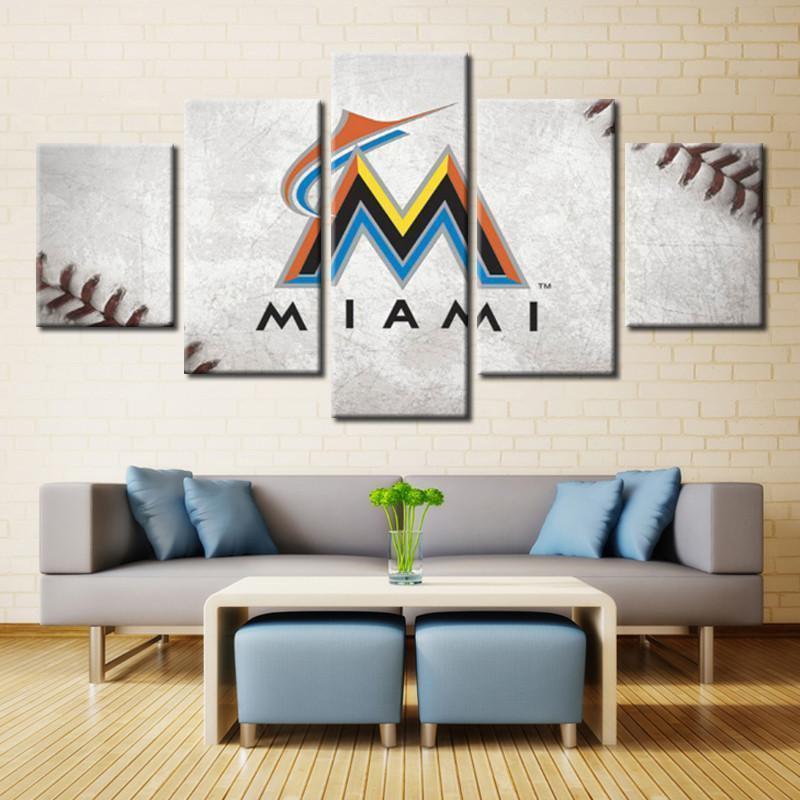 Miami Marlins Logo  Baseball Canvas Wall Art