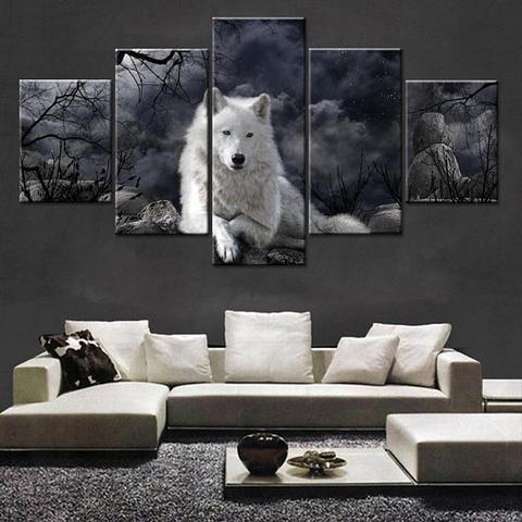 Midnight Wolf White Animal Canvas Wall Art