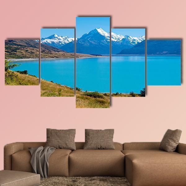 Mighty Aoraki Mount Cook Towering Over Glacial Lake Nature Canvas Wall Art