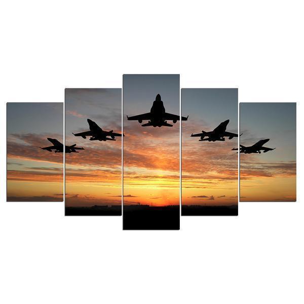 Military Jet Airplanes Fly Sunset Airplane Canvas Wall Art