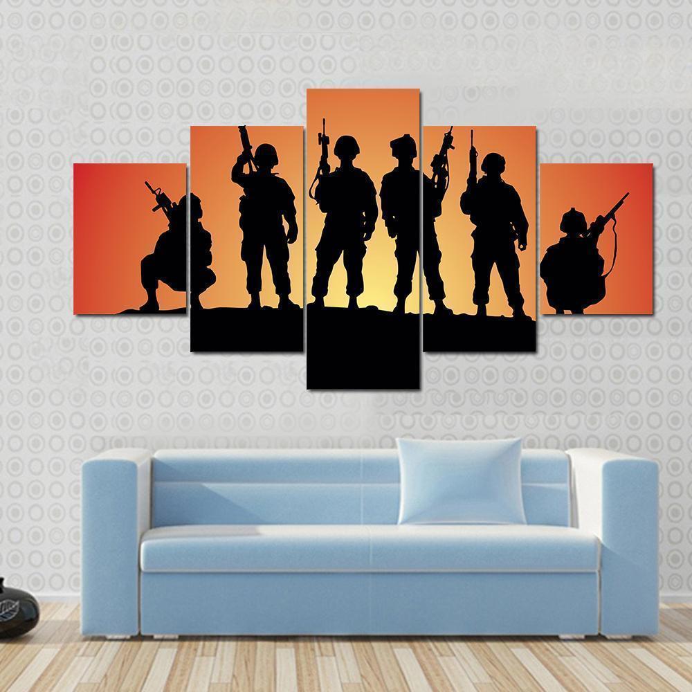Military Soldiers Silhouettes Army Canvas Wall Art