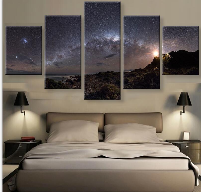 Milky Way And Aurora Lights Nature Canvas Wall Art