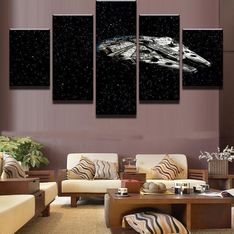 Millennium Falcon Flying In Space Star Wars Canvas Wall Art