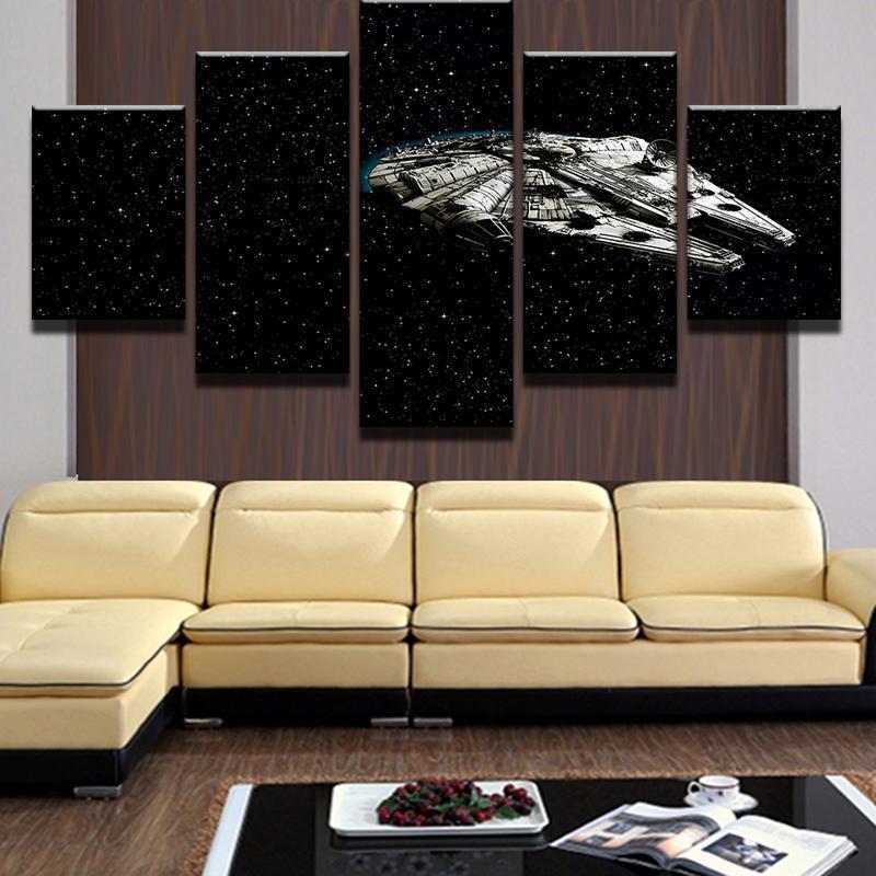 Millennium Falcon Flying In Space Star Wars Canvas Wall Art