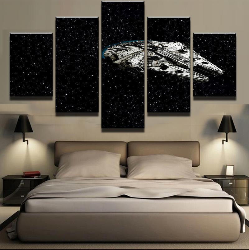 Millennium Falcon Flying In Space Star Wars Canvas Wall Art