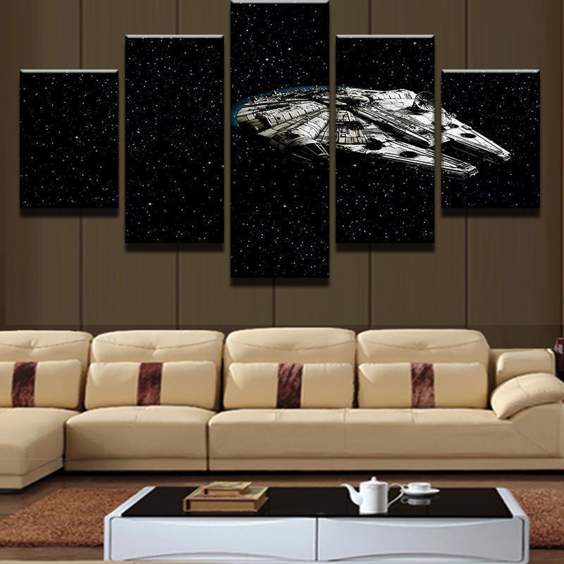 Millennium Falcon Flying In Space Star Wars Movie Canvas Wall Art