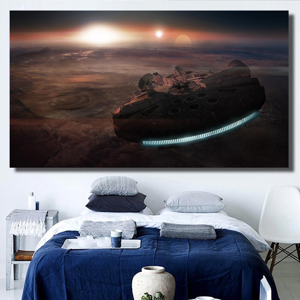 Millennium Falcon Flying (no Frame) Movie Canvas Wall Art