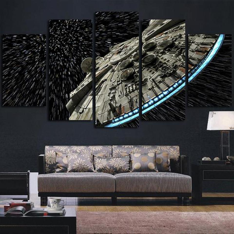 Millennium Falcon Light Speed Star Wars Movie Canvas Wall Art