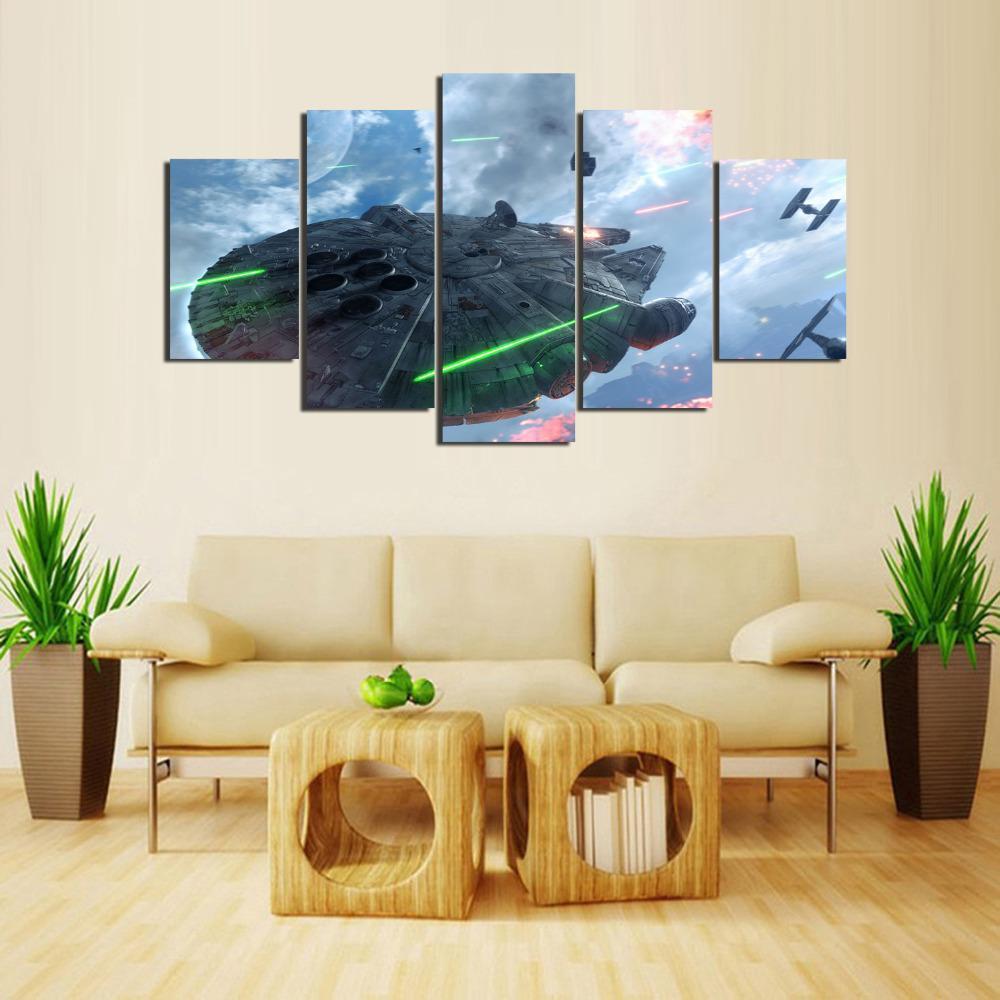 Millennium Falcon Painting Star Wars Movie Canvas Wall Art