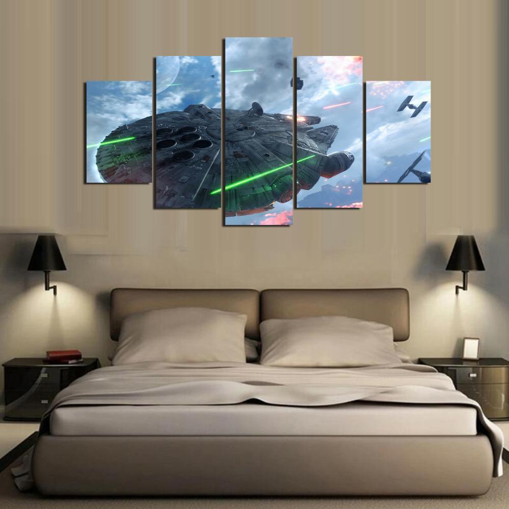 Millennium Falcon Painting Star Wars Movie Canvas Wall Art