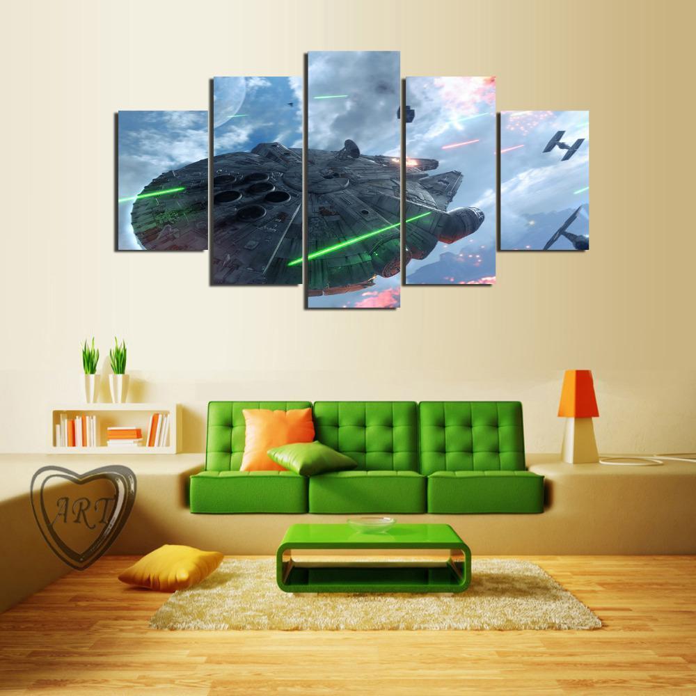 Millennium Falcon Painting Star Wars Movie Canvas Wall Art