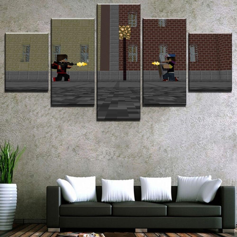 Minecraft Gun Battle Gaming Canvas Wall Art