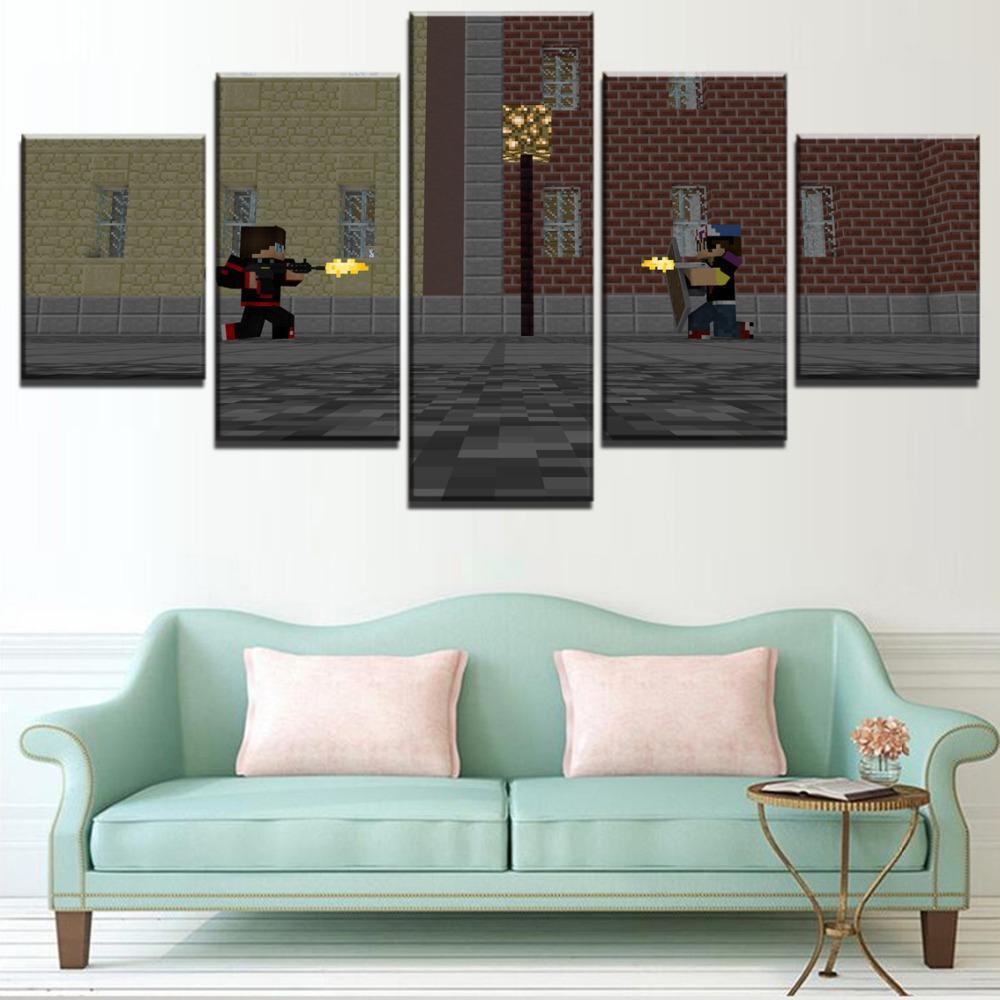 Minecraft Gun Battle Gaming Canvas Wall Art