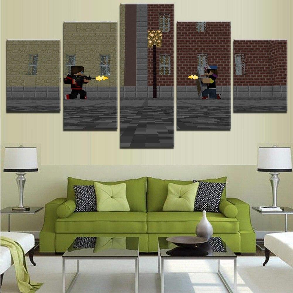 Minecraft Gun Battle Gaming Canvas Wall Art