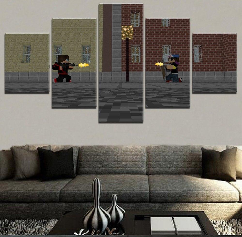 Minecraft Gun Battle Gaming Canvas Wall Art