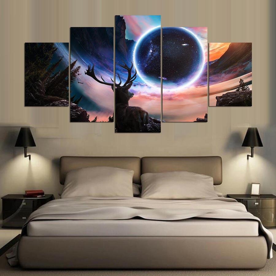 Moon And Deer Landscape Abstract Animal Canvas Wall Art