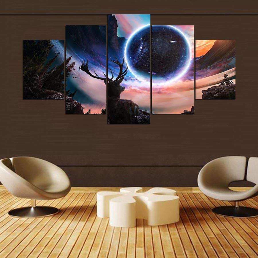Moon And Deer Landscape Abstract Animal Canvas Wall Art