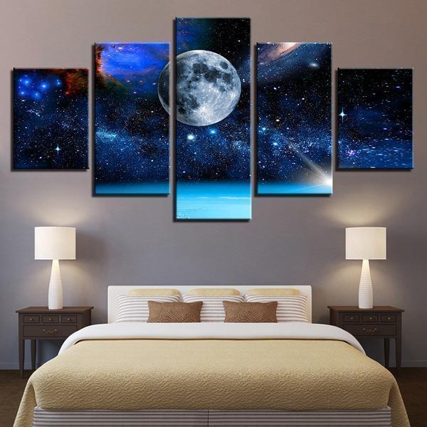 Moon Earth Universe Stars Space Canvas Wall Art