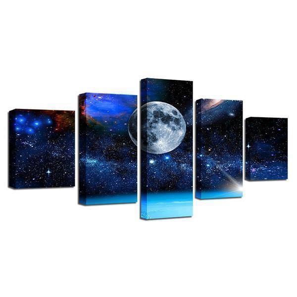 Moon Earth Universe Stars Space Canvas Wall Art