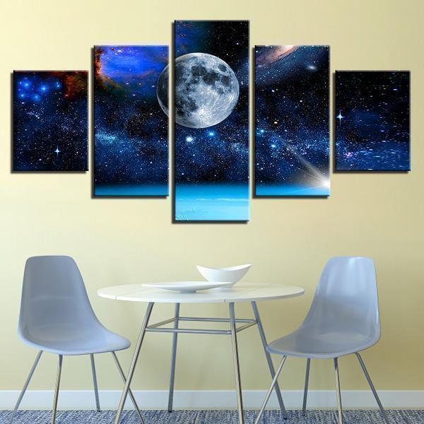 Moon Earth Universe Stars Space Canvas Wall Art