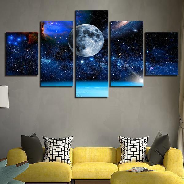 Moon Earth Universe Stars Space Canvas Wall Art