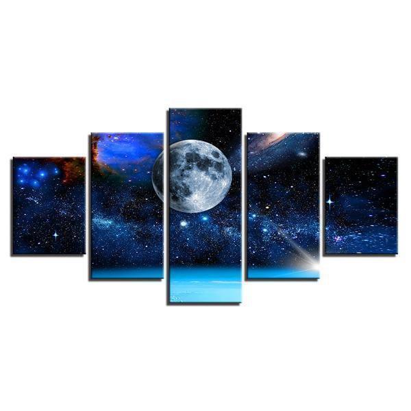 Moon Earth Universe Stars Space Canvas Wall Art