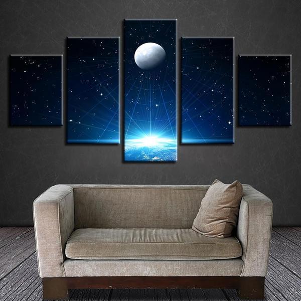 Moon Planet Lightning Space Canvas Wall Art