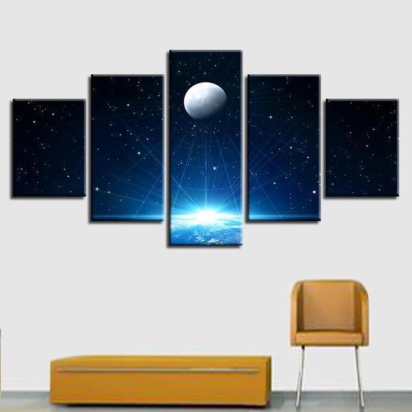 Moon Planet Lightning Space Canvas Wall Art
