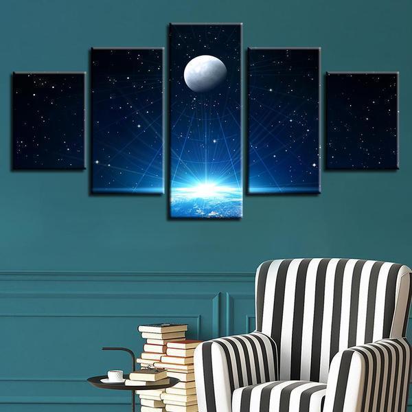 Moon Planet Lightning Space Canvas Wall Art