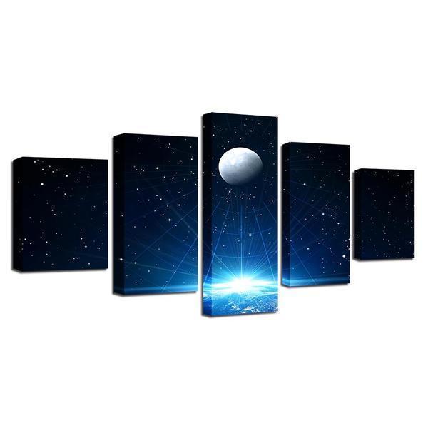 Moon Planet Lightning Space Canvas Wall Art