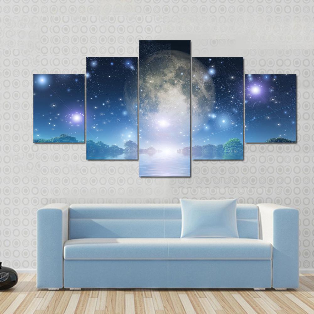 Moon Rise Over Water Nature Canvas Wall Art