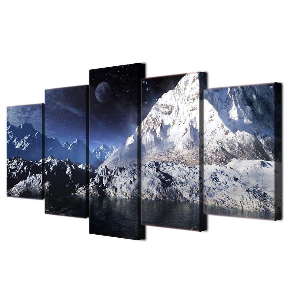 Moon Scenery Snow Mountain Lake Space Universe Canvas Wall Art