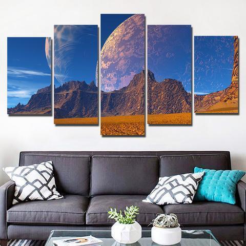 Moon Shadow And Mountain Nature Canvas Wall Art