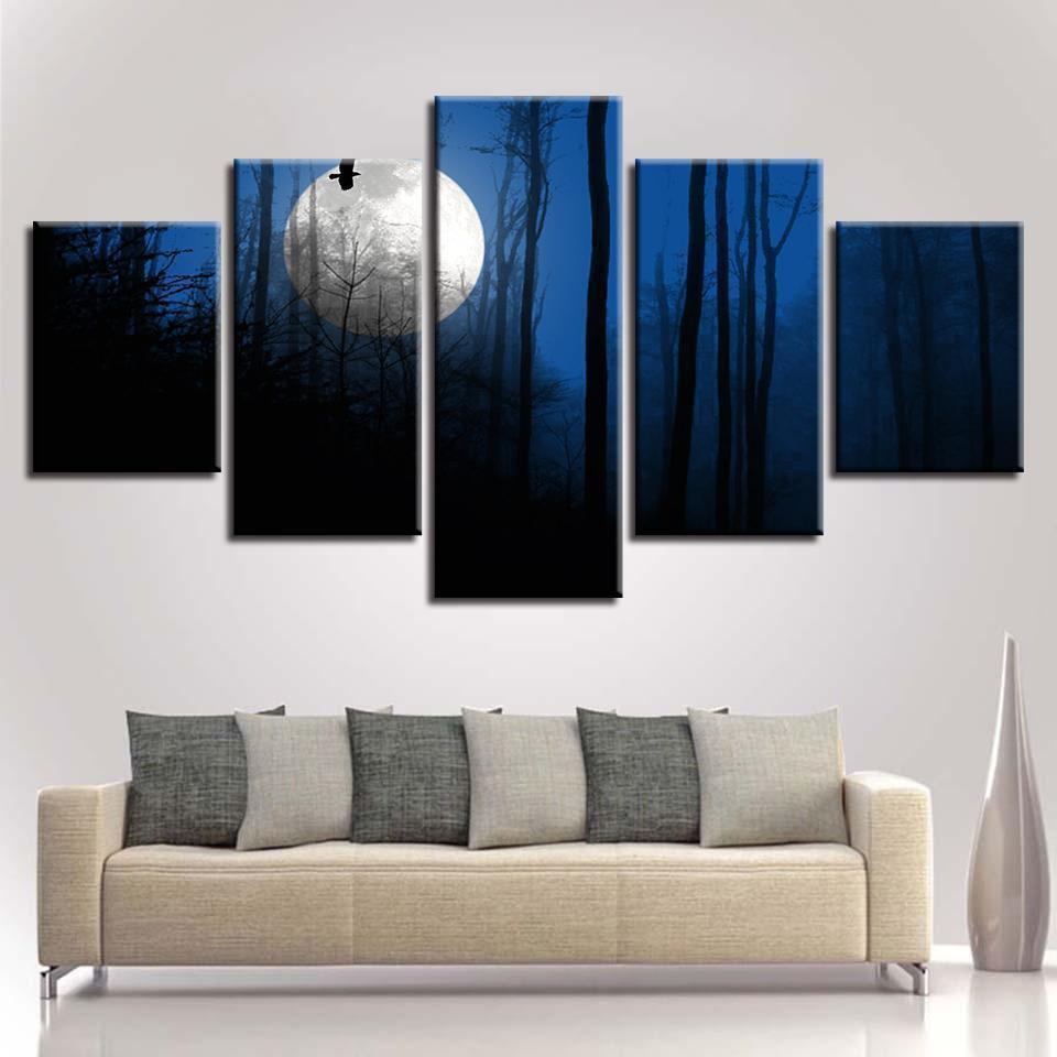 Moon Tree Landscape Nature Canvas Wall Art
