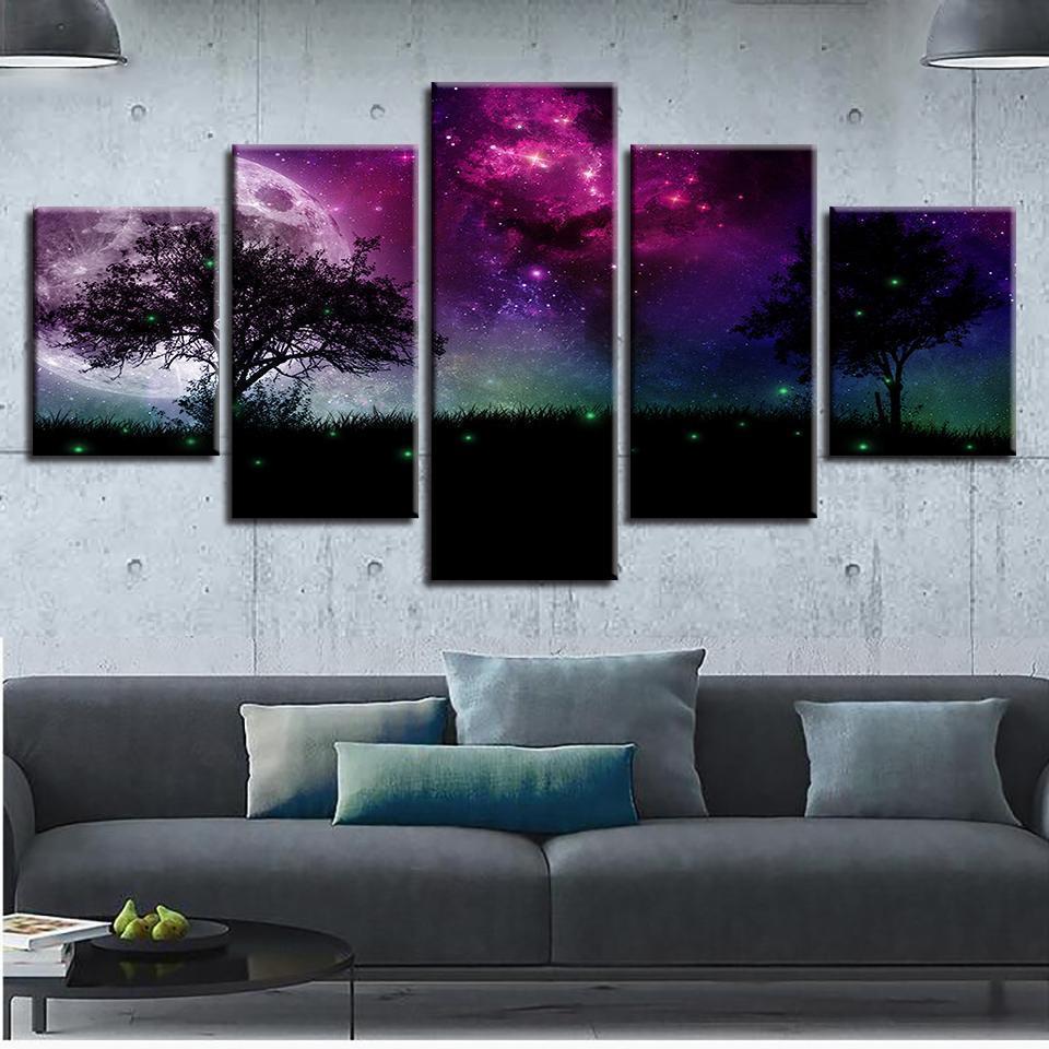 Moon Tree Night View Nature Canvas Wall Art