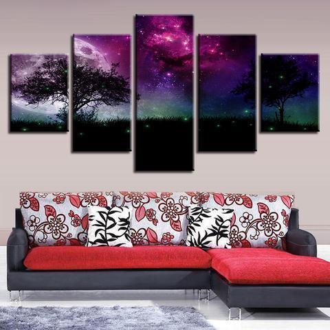 Moon Tree Night View Nature Canvas Wall Art