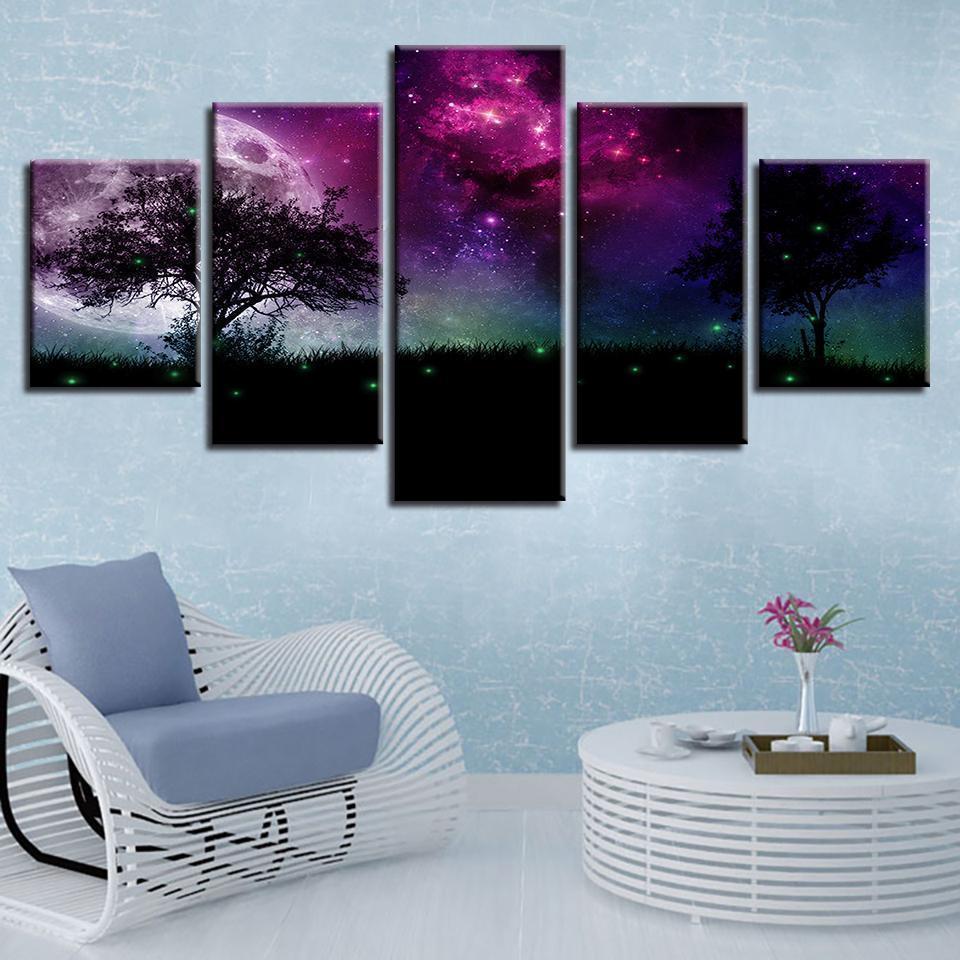 Moon Tree Night View Nature Canvas Wall Art