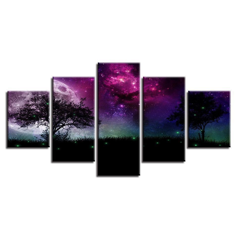 Moon Tree Night View Nature Canvas Wall Art