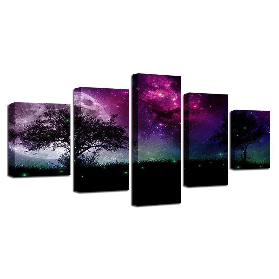 Moon Tree Night View Nature Canvas Wall Art