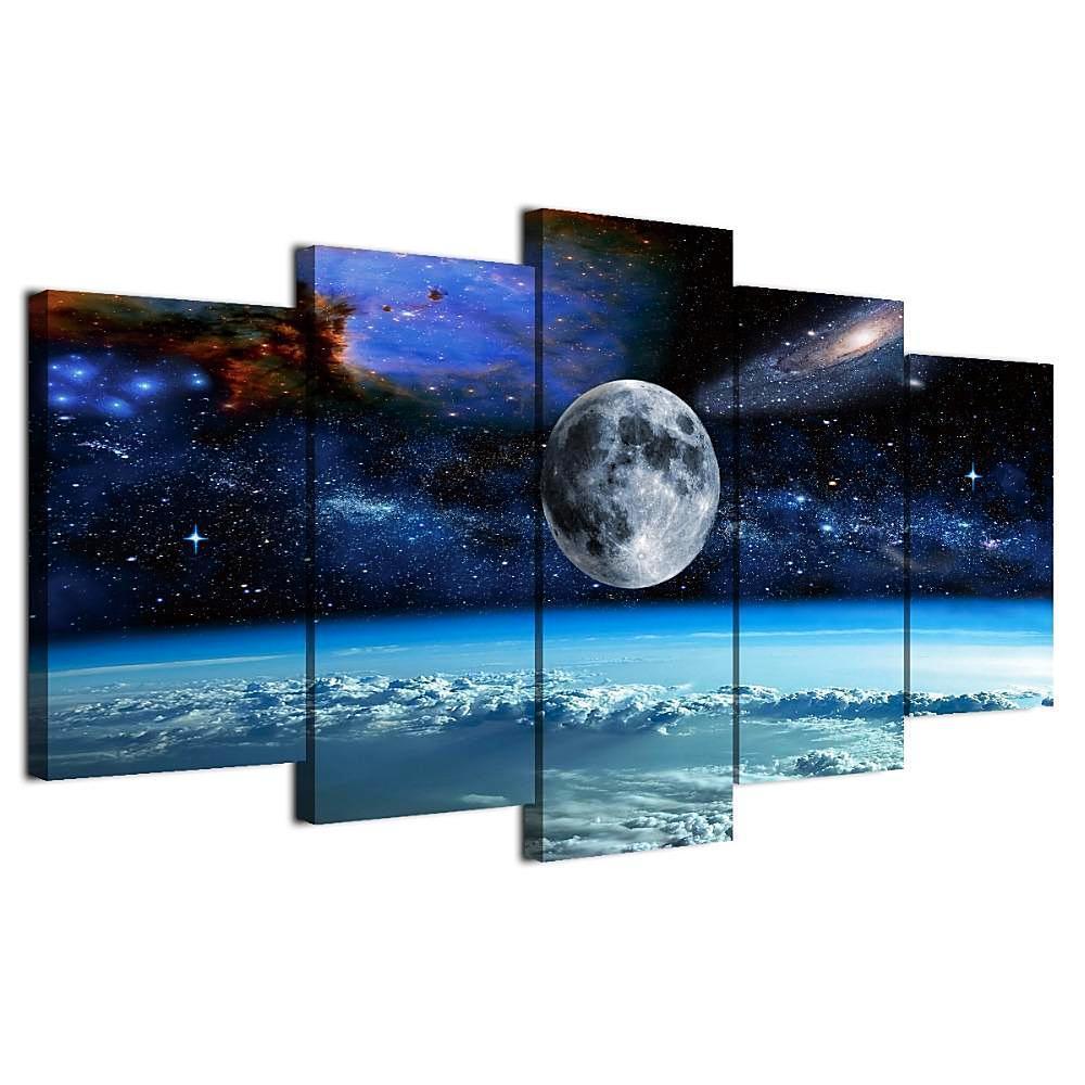 Moon View Of Earth Space Universe Canvas Wall Art