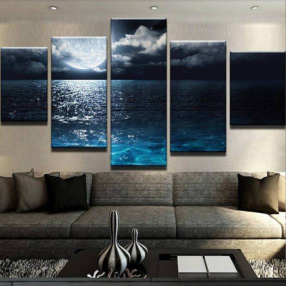 Moonlight Ocean Nature Canvas Wall Art