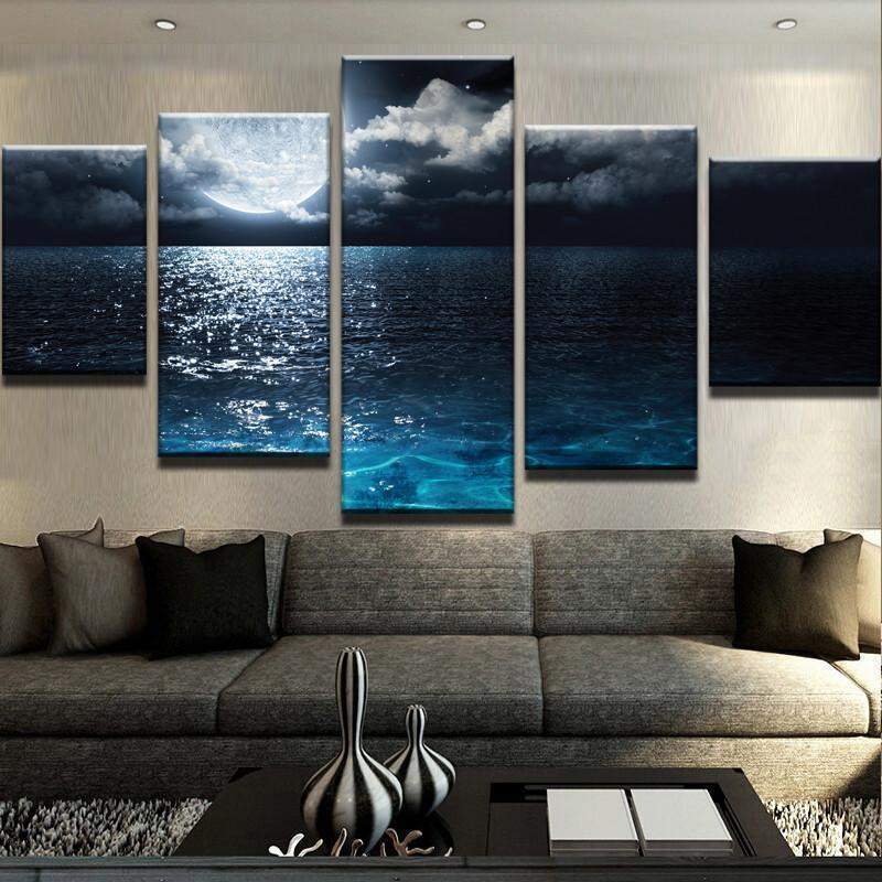 Moonlight Over Ocean Nature Canvas Wall Art