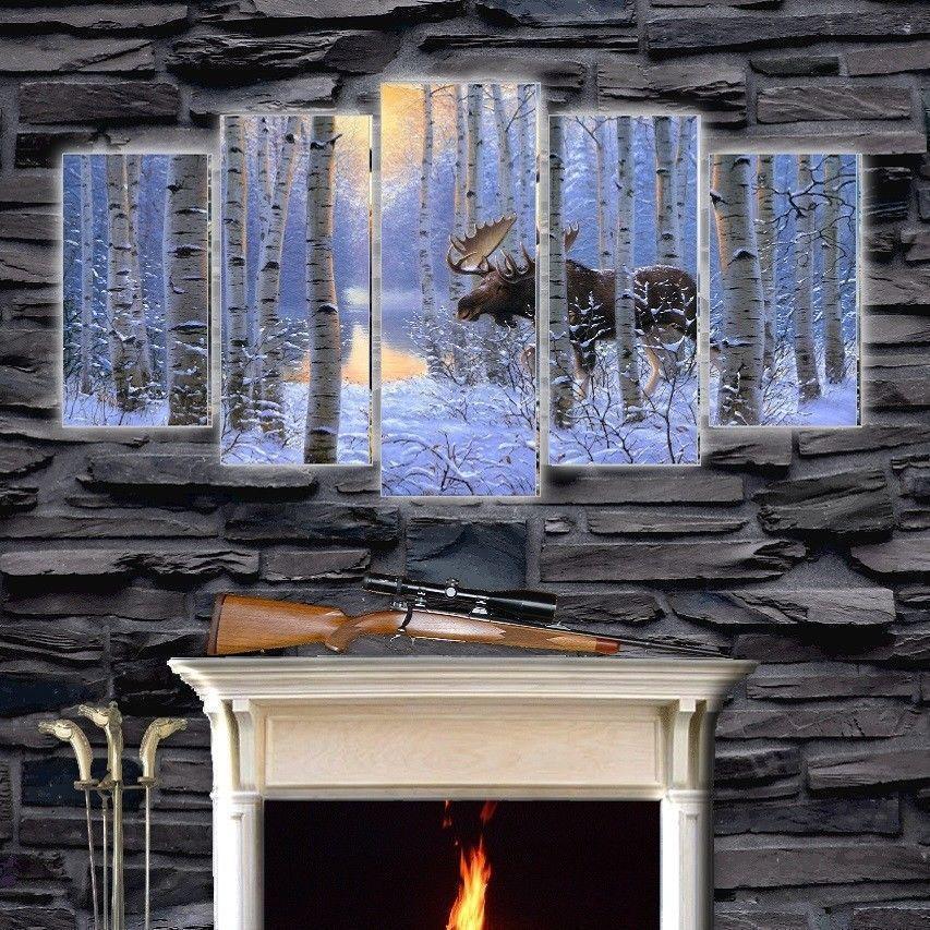 Moose Birch Trees Nature Animal Canvas Wall Art