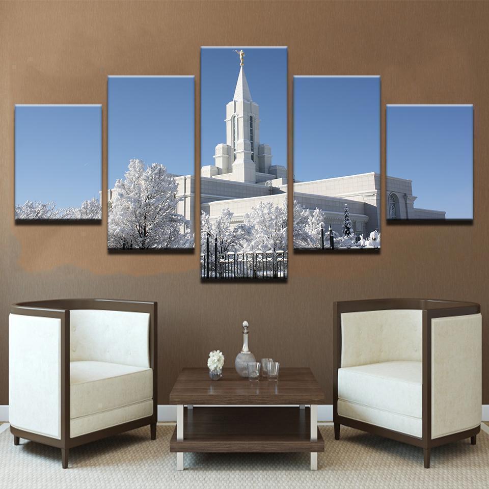 Mormon Temple During Winter Nature Canvas Wall Art