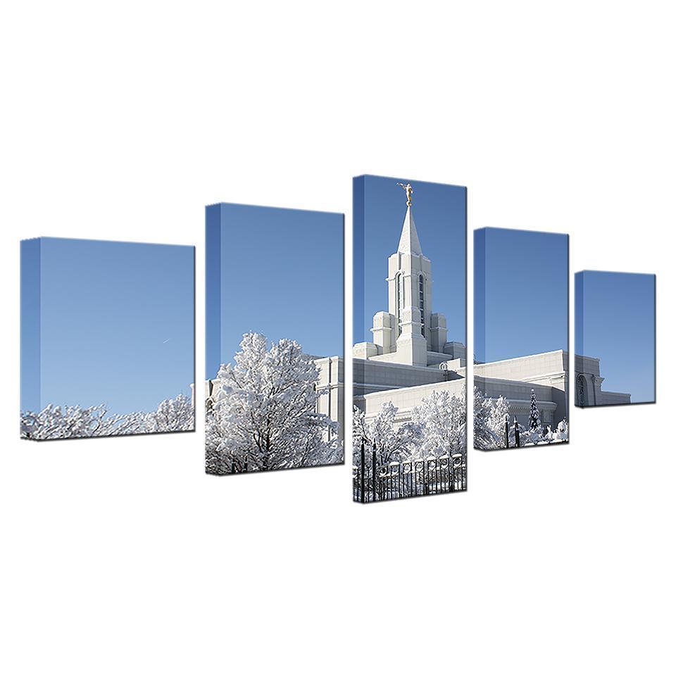 Mormon Temple During Winter Nature Canvas Wall Art